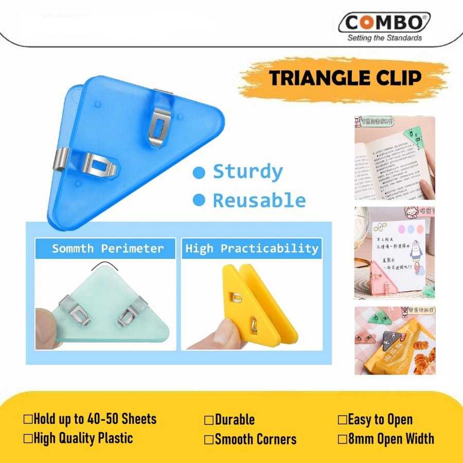 

15pcs-Penjepit Kertas Segitiga / Binder Clip Plastik Aestetik / Triangle Paper Clip Transparant / Paper Corner / Klip Sudut Kertas