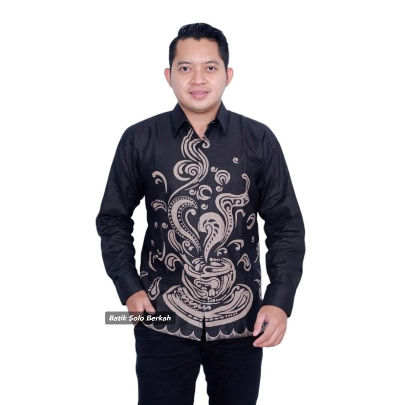 KOPI MOCCA Kemeja Batik Lengan Panjang Pria Lapis FURING Bahan Katun Primisima Atasan Hem Kemeja Baj