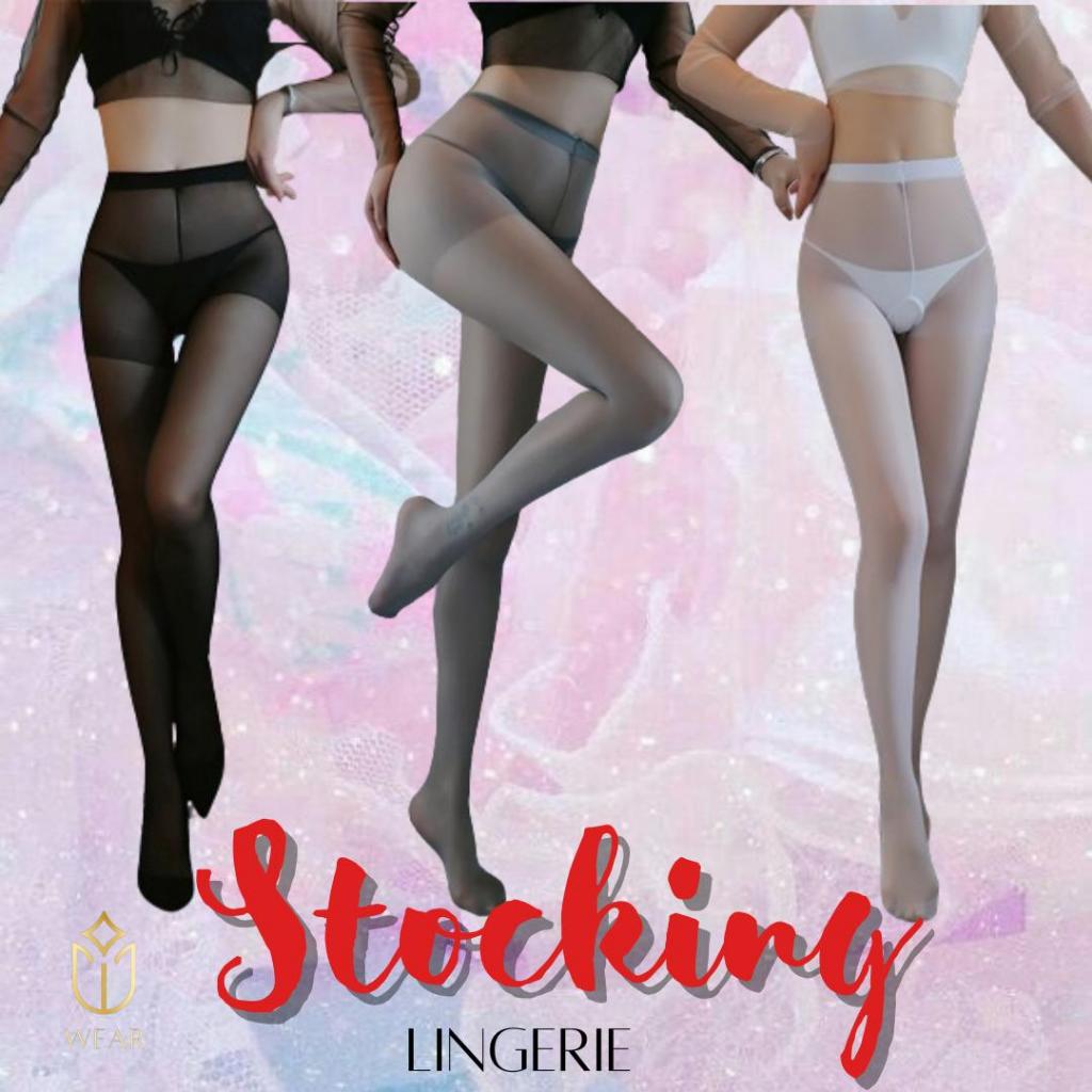 Stocking Paha Celana Lubang / Pakaian Dalam Lingerie Stocking Wanita Premium / Stocking polos hitam 