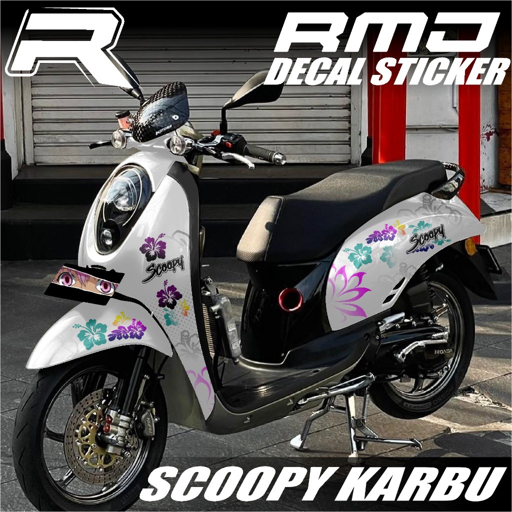 Stiker Decal Full body Scoopy Karbu Sticker Motor Scoopy Lama/Karbu Desain Terbaru Motif Bunga