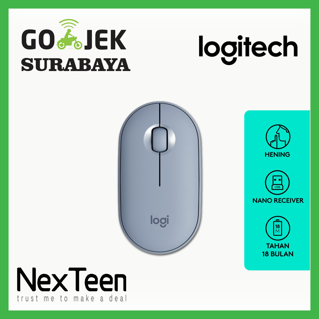 Original Logitech Pebble M350 Mouse Wireless Bluetooth Slim Silent - Blue