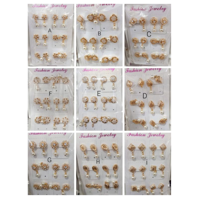 RAM160. Grosir 6 pasang Anting tusuk xuping wanita lapis emas dgn mata zircon terlaris