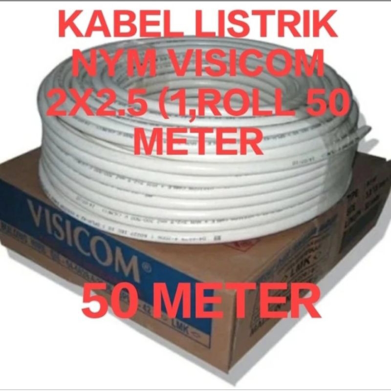 Kabel Listrik Visicom 2x2.5mm ( 50M ) NYM Kabel Visicom Tembaga Asli