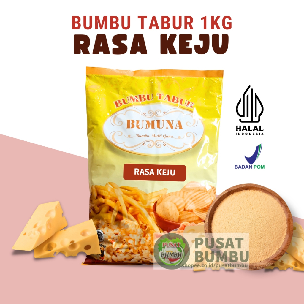 

Bumbu Tabur Keju 1kg Bumuna / Premium Bubuk Tabur Bumbu Keripik Kentang Penyedap Rasa Pusat Bumbu