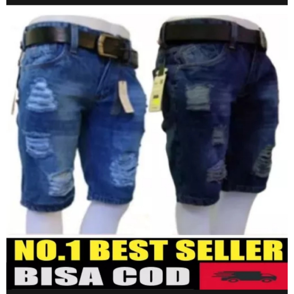 Ready Celana Jeans 3Second Pendek Sobek Sobek / Katok Pria Premium Bahan Berkualitas