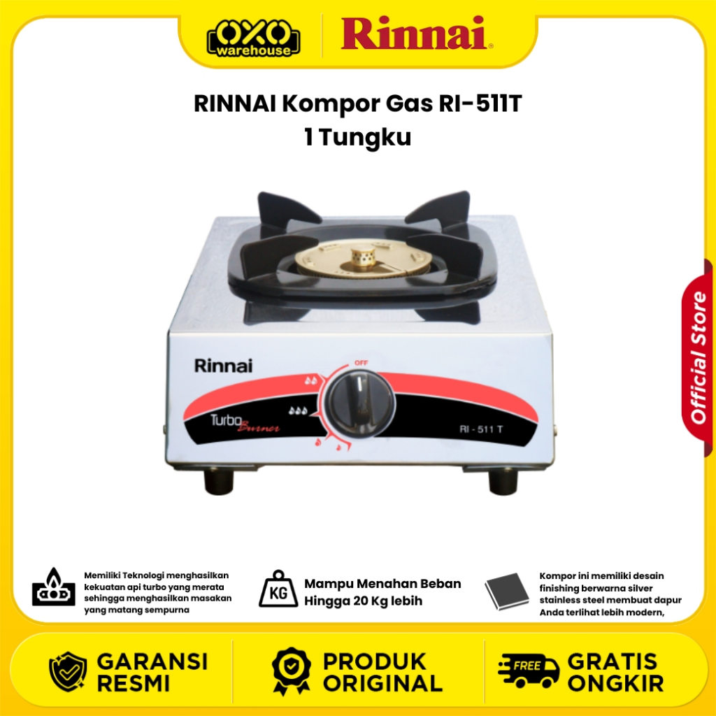 Rinnai Kompor Gas Rinnai RI-511T 1 Tungku Garansi Resmi