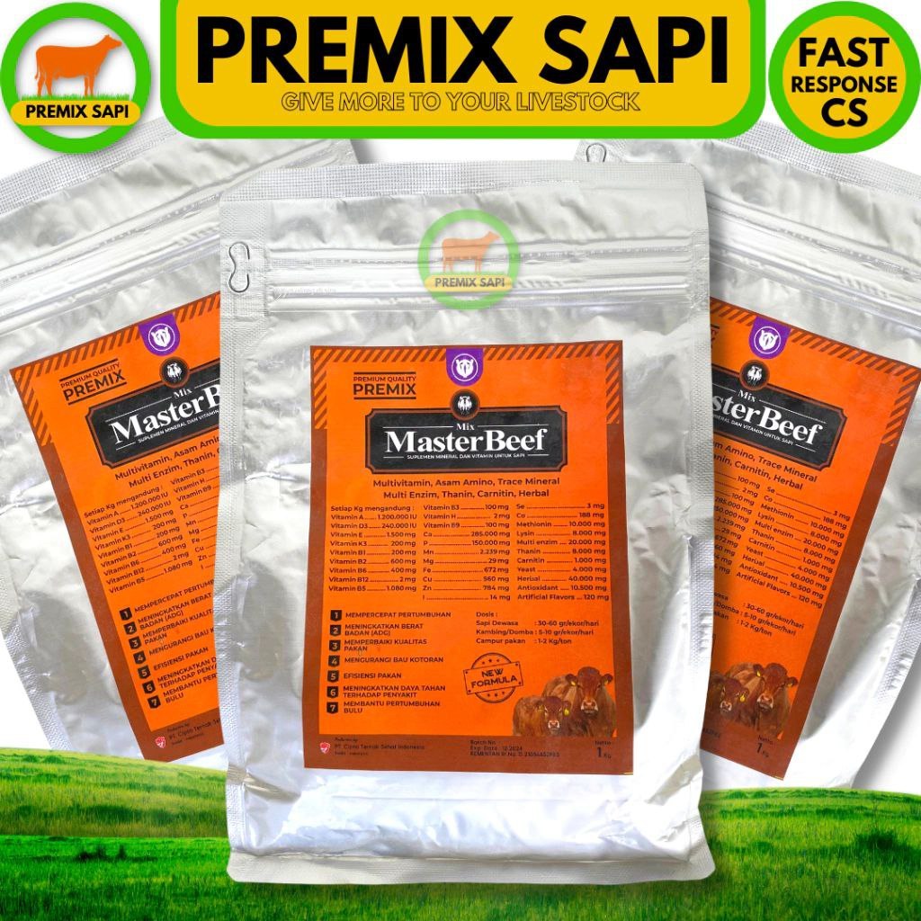 Premix Sapi Master Beef 1 Kg - Premix Sapi Penggemukan - Premix Sapi Kontes - Vitamin Penggemuk Sapi