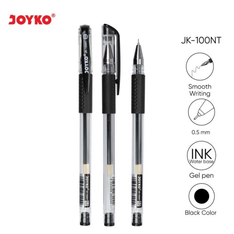 

Gel Pen Pulpen Pena Joyko JK-100NT Black 0.5 mm 1 Box 12 Pcs - Hitam