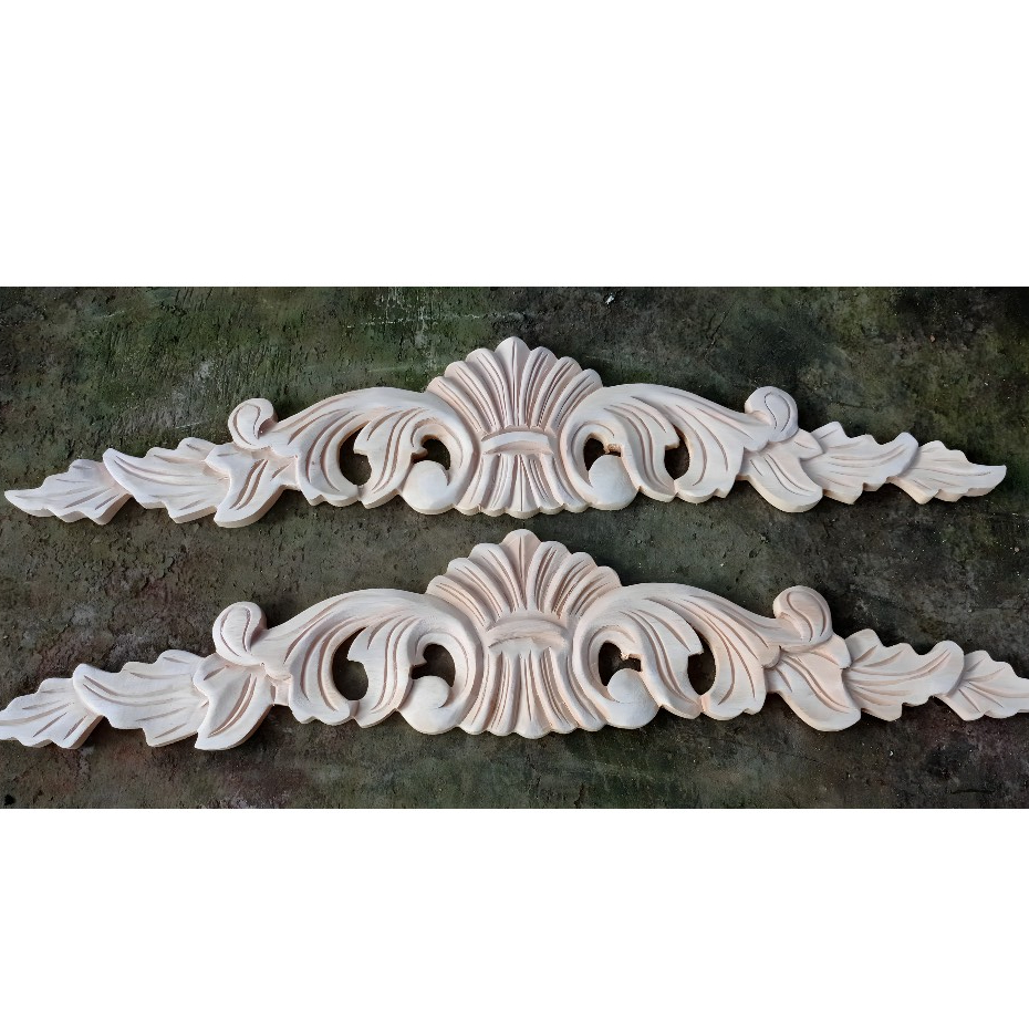 Ornamen Ukir Tempel Jepara Motif Kerang Ulir untuk hiasan lemari pintu tembok ukuran 50 x 11 cm kayu