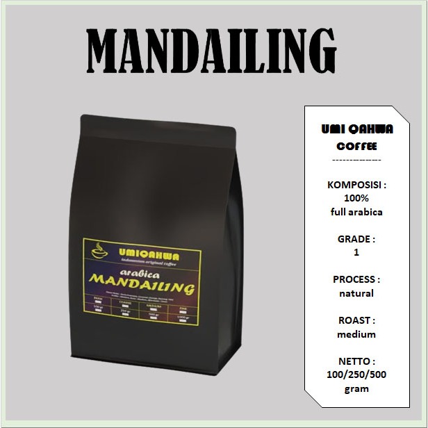 

Kopi MANDAILING Arabica 100/250/500 Gram Kopi Murni G1 UMI QAHWA