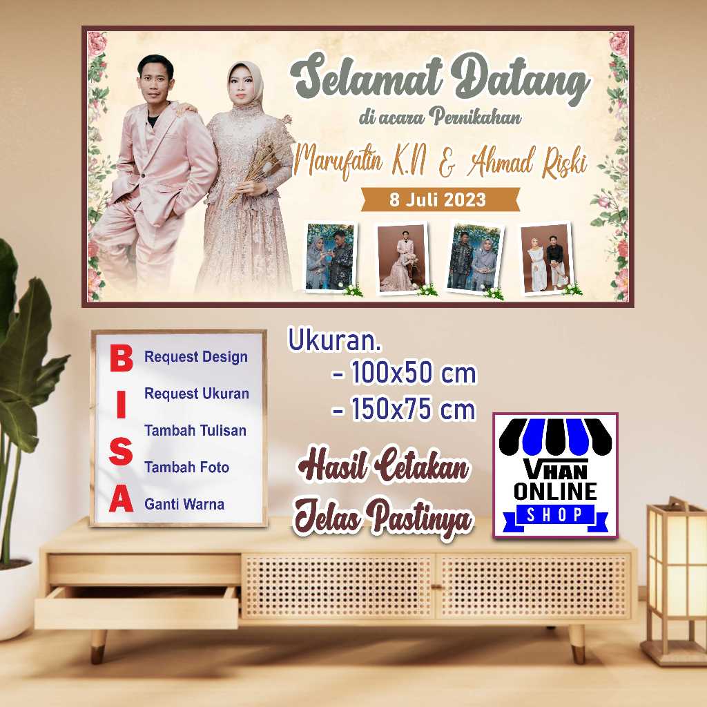 Custom Banner Spanduk MMT Ucapan Selamat Datang Untuk Nikahan