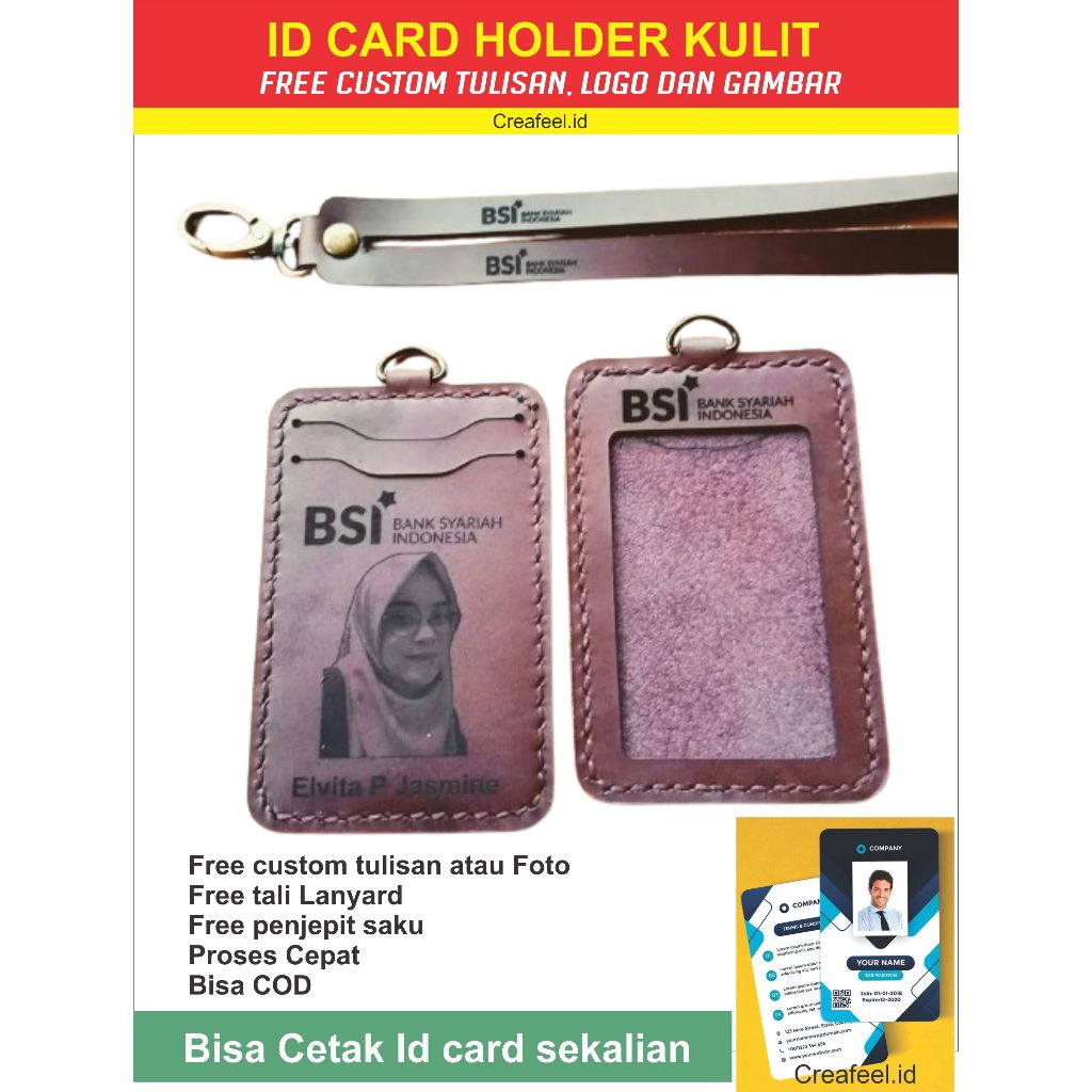 

id card holder kulit free custom logo, foto dan tulisan nama karyawan bkkbn bumn bank bri bni mandiri asn