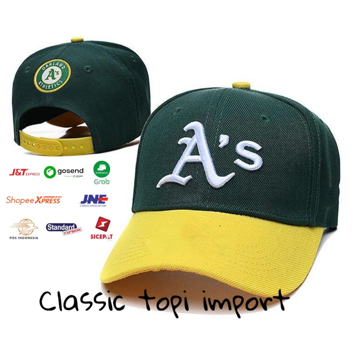Topi Baseball Oakland Athletics Green Yellow Bordir Premium Import