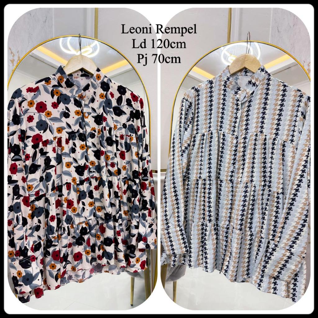 LEONI BLOUSE REMPEL MOTIF  BAHAN VISCOSE RAYON KERAH SANGHAI