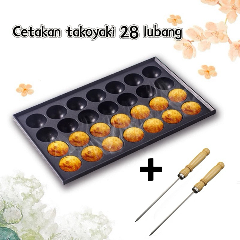 Cetakan Takoyaki 28 Lubang No-Stick Baking Tray Cetakan Takoyaki Anti Lengket Kecil
