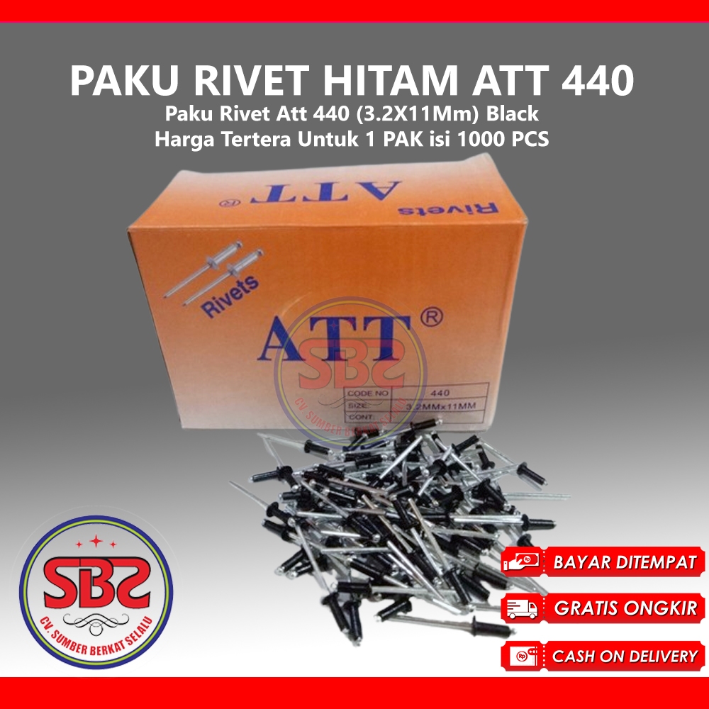 ATT Paku Rivet 435, 440 dan 550 HITAM 1 Box Isi 1000pcs HITAM - Paku Rivet Hitam / Black