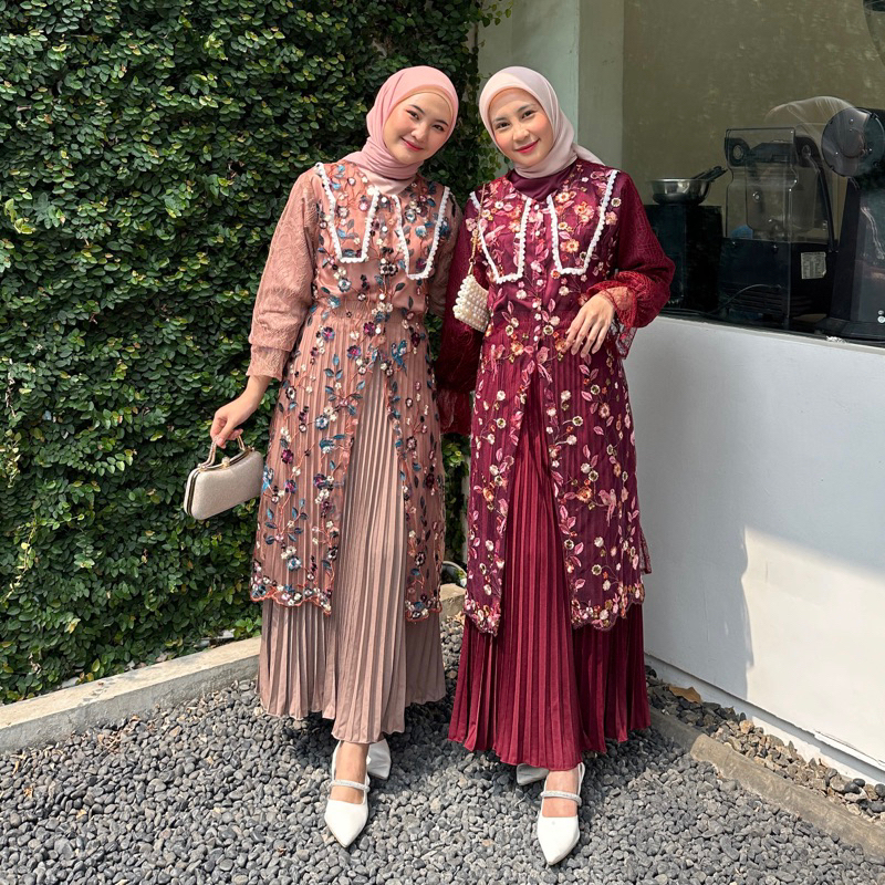 HAVA OUTER BAHAN TILE GARDEN MIX CHANTILY OUTER BRUKAT TUNIK WANITA ALL SIZE LD 110 CM PANJANG 90 CM