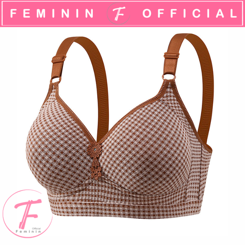 Promo (COD) Feminin Bra Wanita Push Up Cup Besar Bh Big Size Tali Tebal Tanpa Kawat Elastis Bra