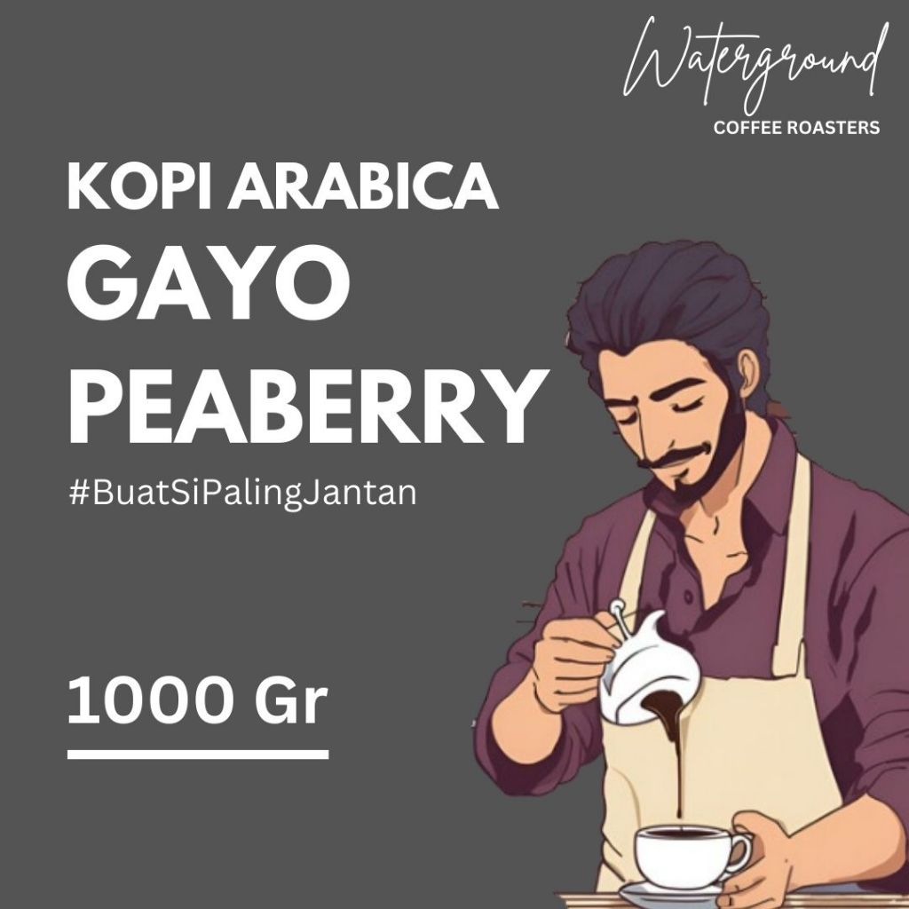 

Waterground Coffee Kopi Arabika Aceh Gayo Peaberry Biji Kopi GRADE 1 Single Origin, 1 KG