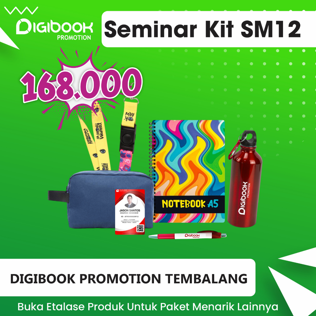 

Pouch Cordura, Tumbler Beno, Notebook Spiral A5, Pulpen Sablon, LanyardPrinting, PVCD | Custom Paket Seminar Kit Custom isi 6 |SM12