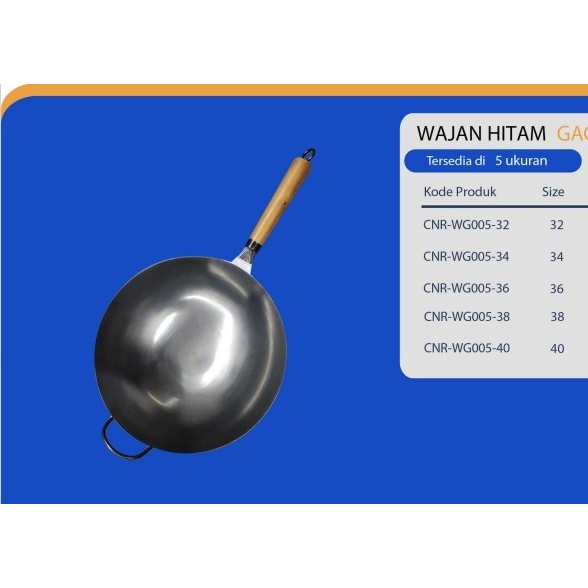 Canary Wajan Penggorengan Hitam Baja 40 Cm Gagang Kayu Wajan Nasi Goreng 40 cm