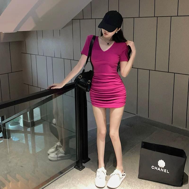 Code 193 dress wanita bodycon bahan kaos import Stretch