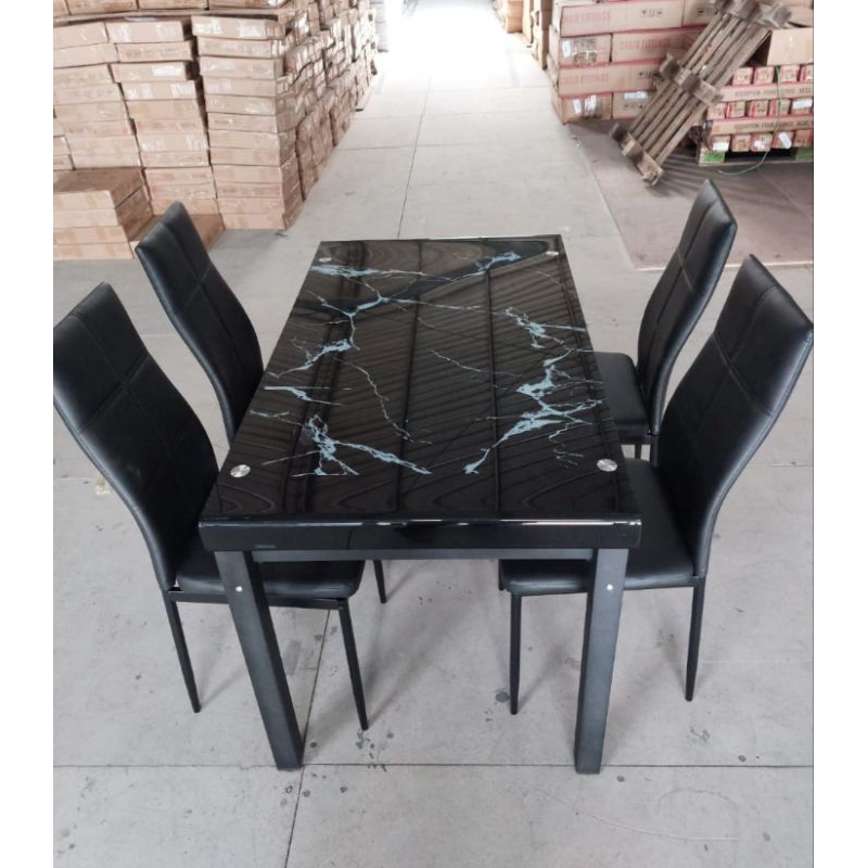Meja makan 4p kaca motif marmer