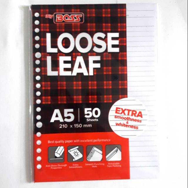 

Loose leaf isi binder ring big boss A5 putih 50 lembar