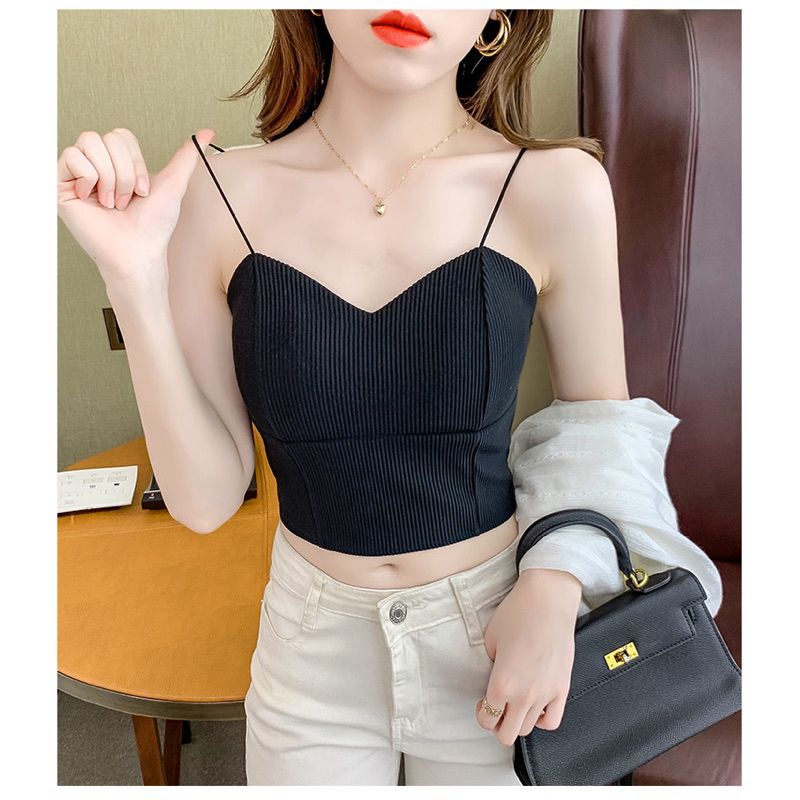 Ribbed Bra Top (SUDAH ADA PADDING BRA) / Korean Style Bra Tank Top Katun
