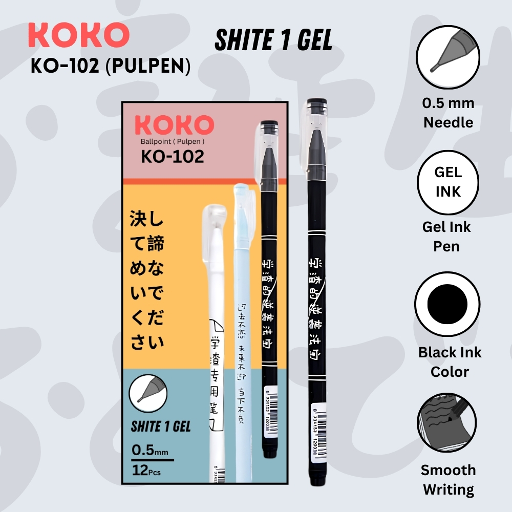 

(PAKET ISI 6 PCS) Bolpen Pulpen Koko KO-102 Aksen Jepang Tinta Hitam Gel Ink