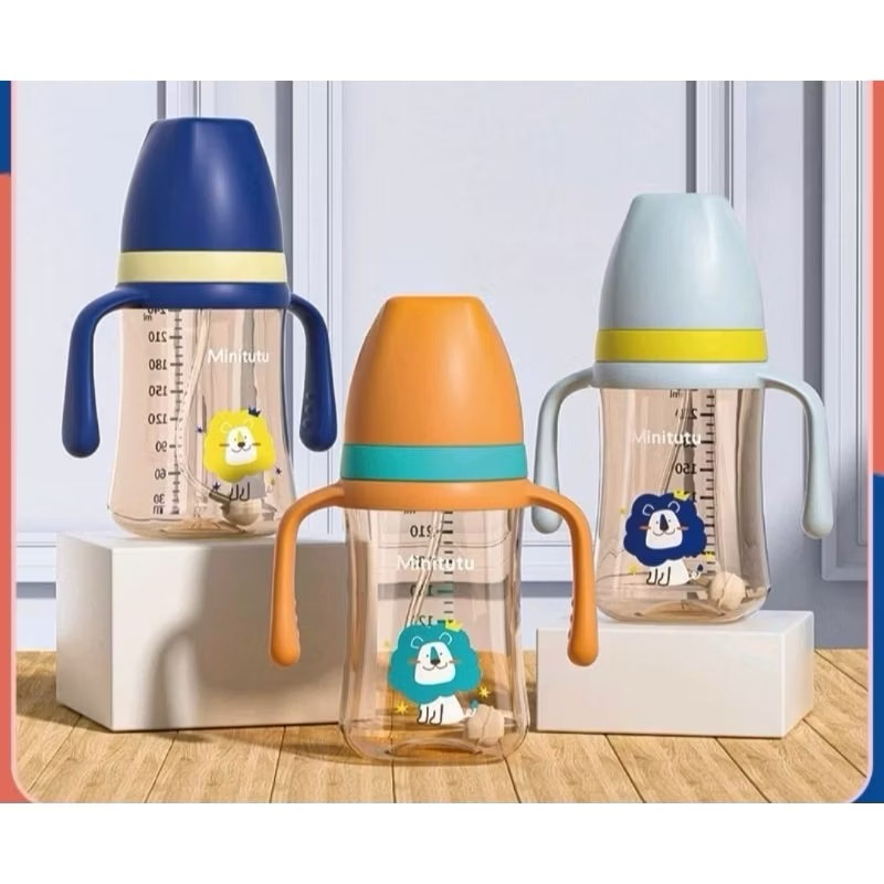 BOTOL SUSU MINITU SERI SINGA LUCU 240ML & 300ML  WIDE NECK PPSU DENGAN SELANG ANTI KOLIKBOTOL SUSU S