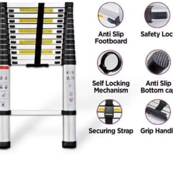 Tangga teleskopik single 2.6m 3.8m 4.4m 5m 5.4m 6.2m 7m 9 meter tangga lipat alumunium portable