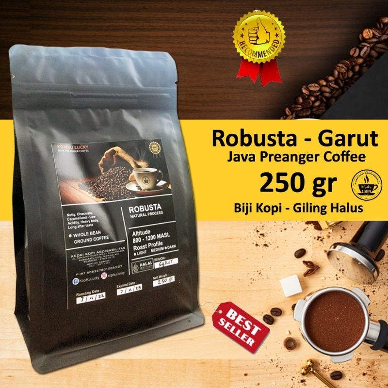 

Kopi Robusta Garut 250 gram Giling Halus Biji Kopi Medium Dark Roasting