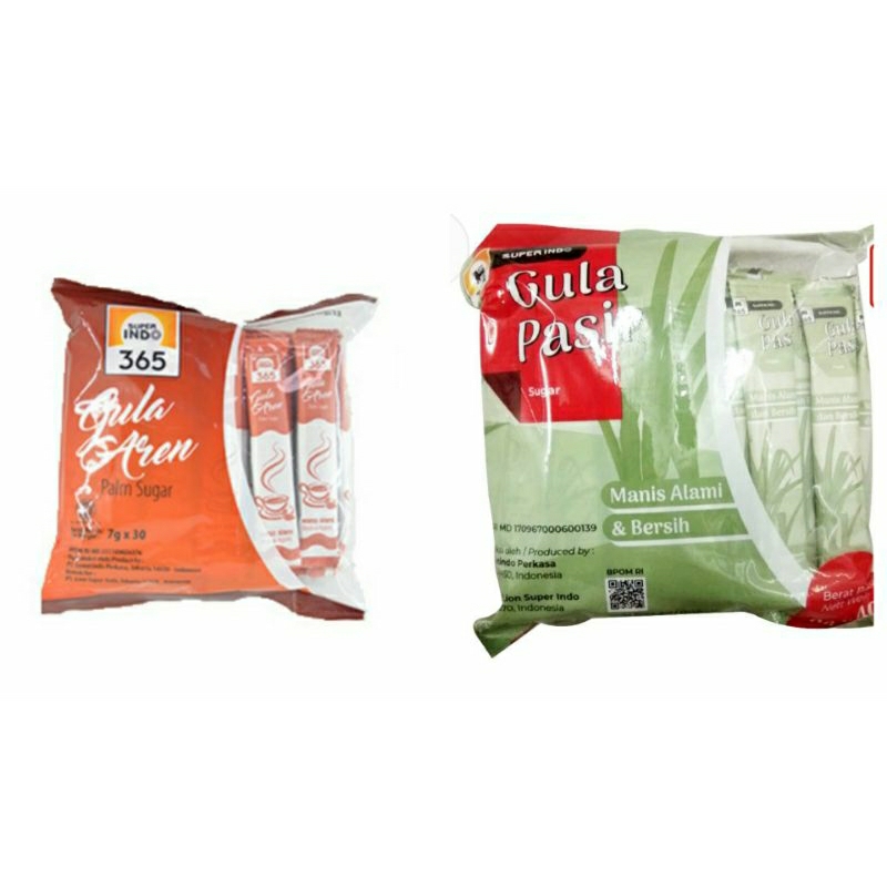 

Gula stick superindo , gula pasir stick isi 40 pcs dan gula aren isi 30 pcs