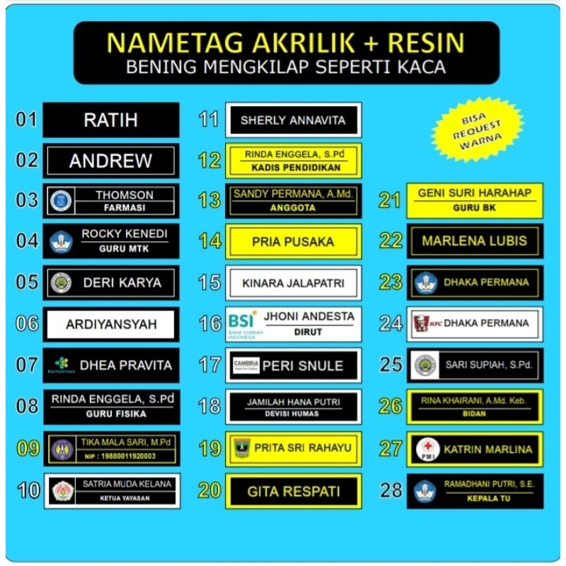 

Nama dada Akrilik | Nametag Custom Mewah Murah