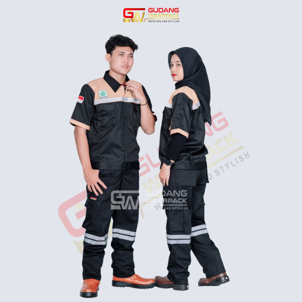 Setelan Wearpack (Baju Lengan Pendek dan Celana kerja) Warna Hitam Coksu (1 set) - gudang wearpack