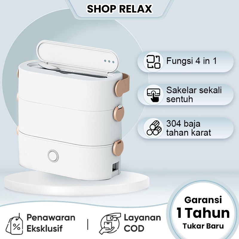 Panci Kukus Serbaguna Berlapis Ganda Kotak Pemanas Listrik Multifungsi 2L 4 Mangkok Stainless Steel 