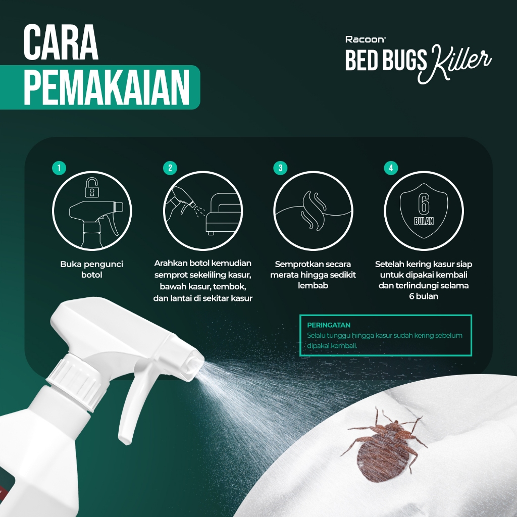 Racoon Bed Bugs Killer Obat Kutu Kasur Tungau  - Obat Kutu Kasur Semprotan Cairan Anti Tungau