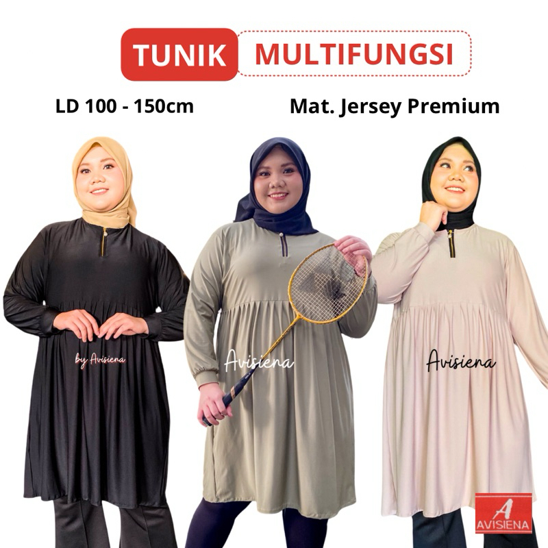 Avisiena - Tunik Jersey Jumbo Polos Rempel LD 110 120 130 140 150 Manset tunic olahraga muslimah