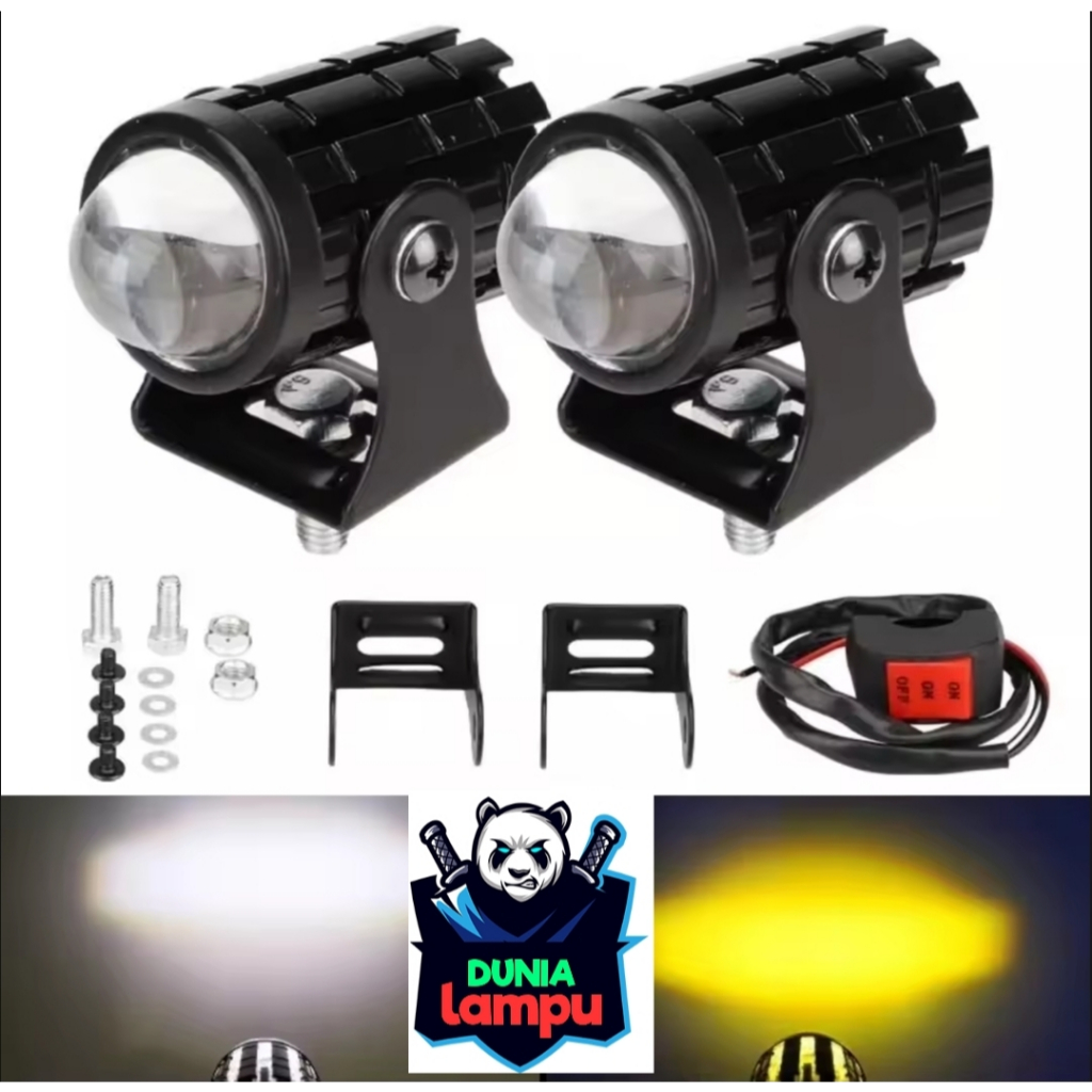 Lampu Led D2 Laser + Saklar DC Lampu Depan Led Lampu Tembak Motor Mobil 2 Warna Putih Kuning Univers