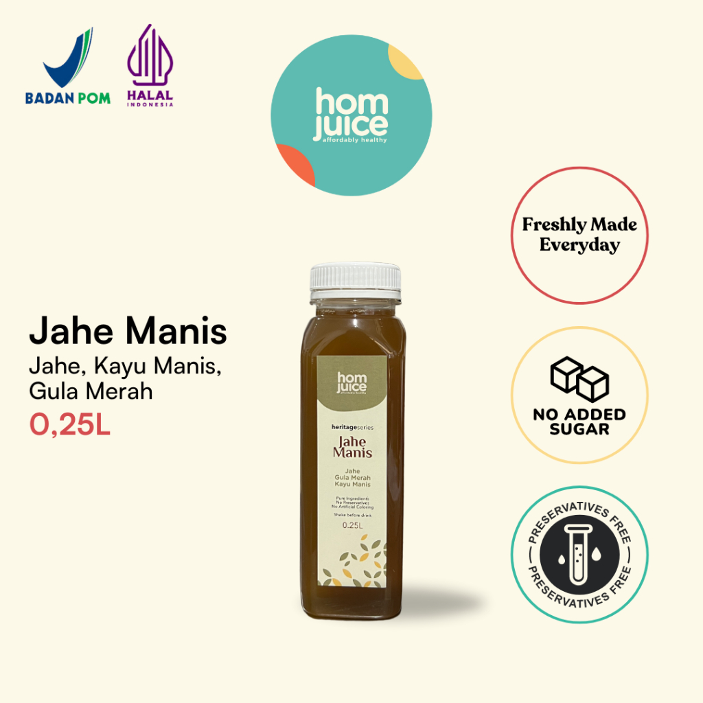 

Homjuice - Jahe Manis 250 ml (Cold-Pressed Juice/Jus/Detox)