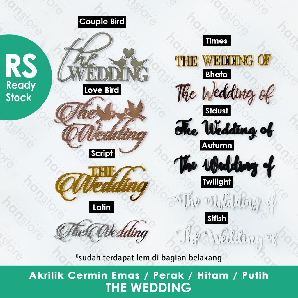 RS 8 cm The Wedding of Cutting Akrilik Cermin Emas / Perak / Rosegold / Hitam / Putih / Wedding / De