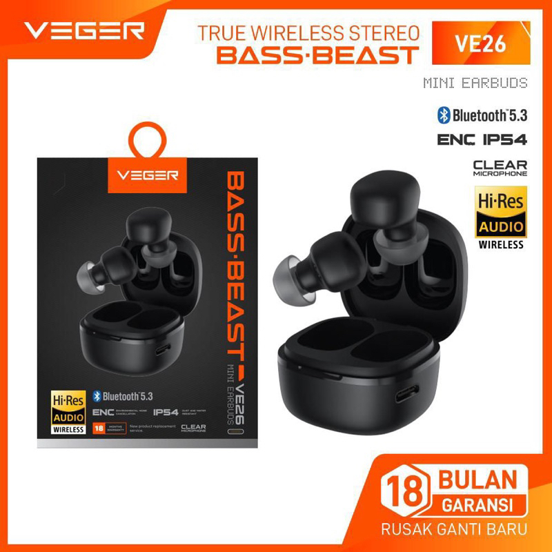 VEGER VE-26 TWS / Wireless earphone bluetooth 5.3 VEGER VE-26 TWS ORIGINAL GARANSI RESMI
