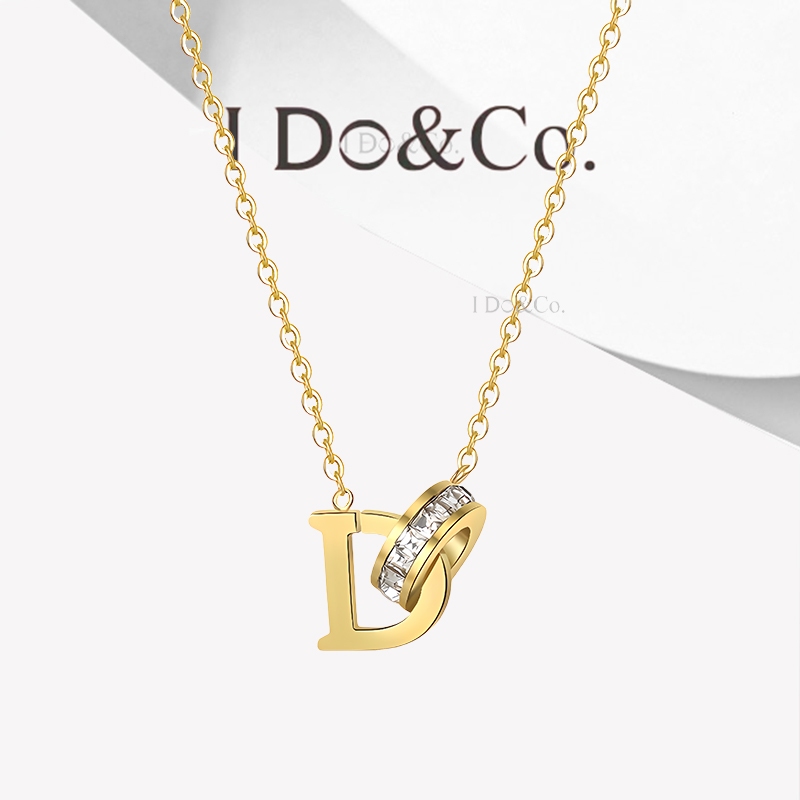 I Do&Co. Kalung Cincin Ganda Huruf D Emas 17K, Kalung Wanita