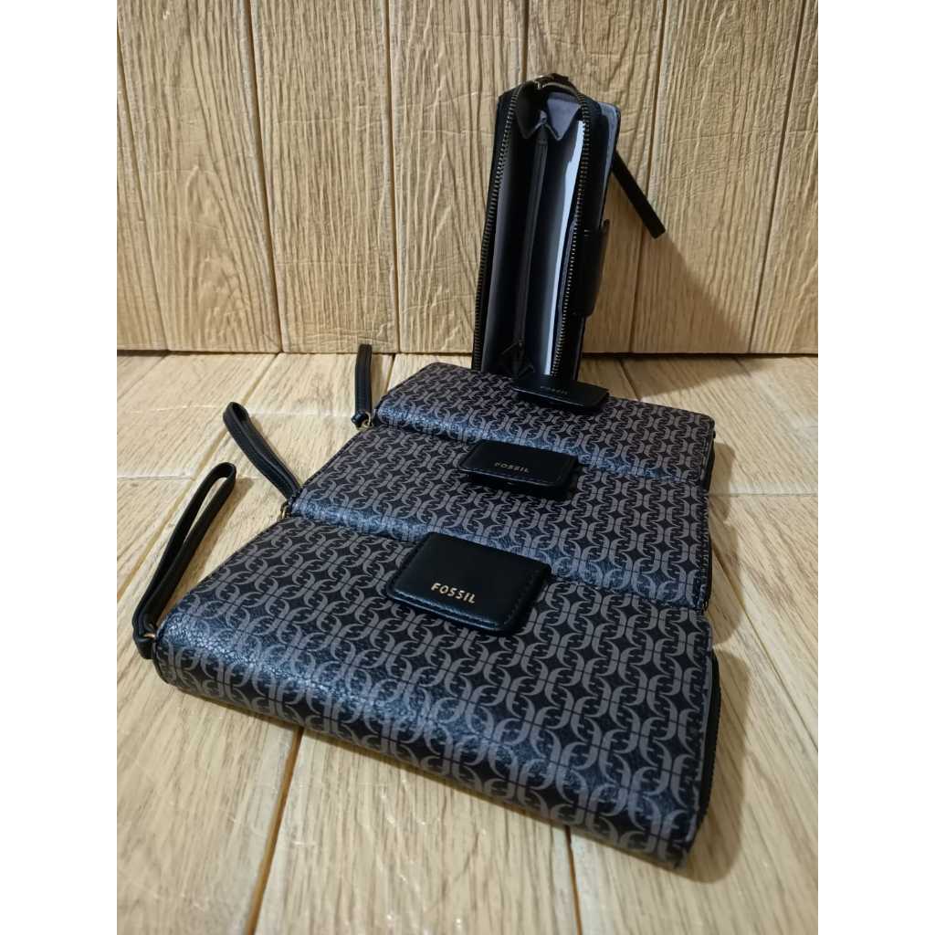 Fossil madison zip clutch brown black