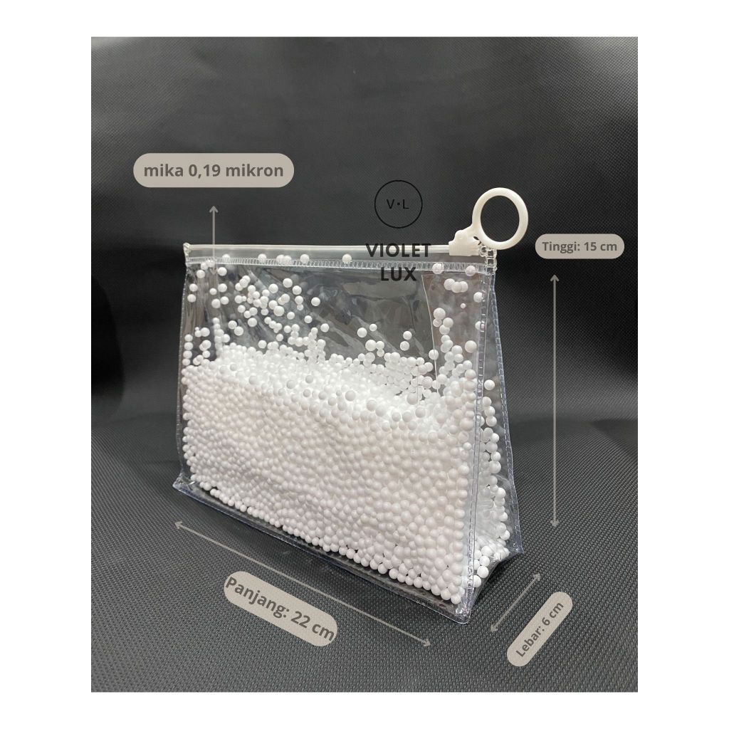 Pouch Makeup Plastik Mika Bening | Plastik Pouch PVC Kosmetik