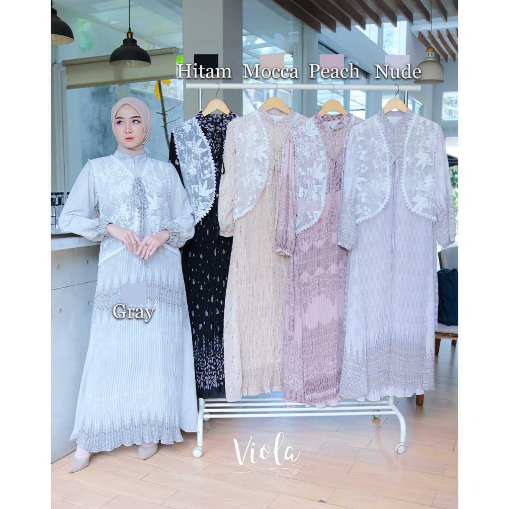 DRESS MIMA CERUTY BABYDOLL PLISKET BY VIOLA GAMIS MOTIF PREMIUM BUNGA CANTIK CARDI BURKAT MENYATU  M