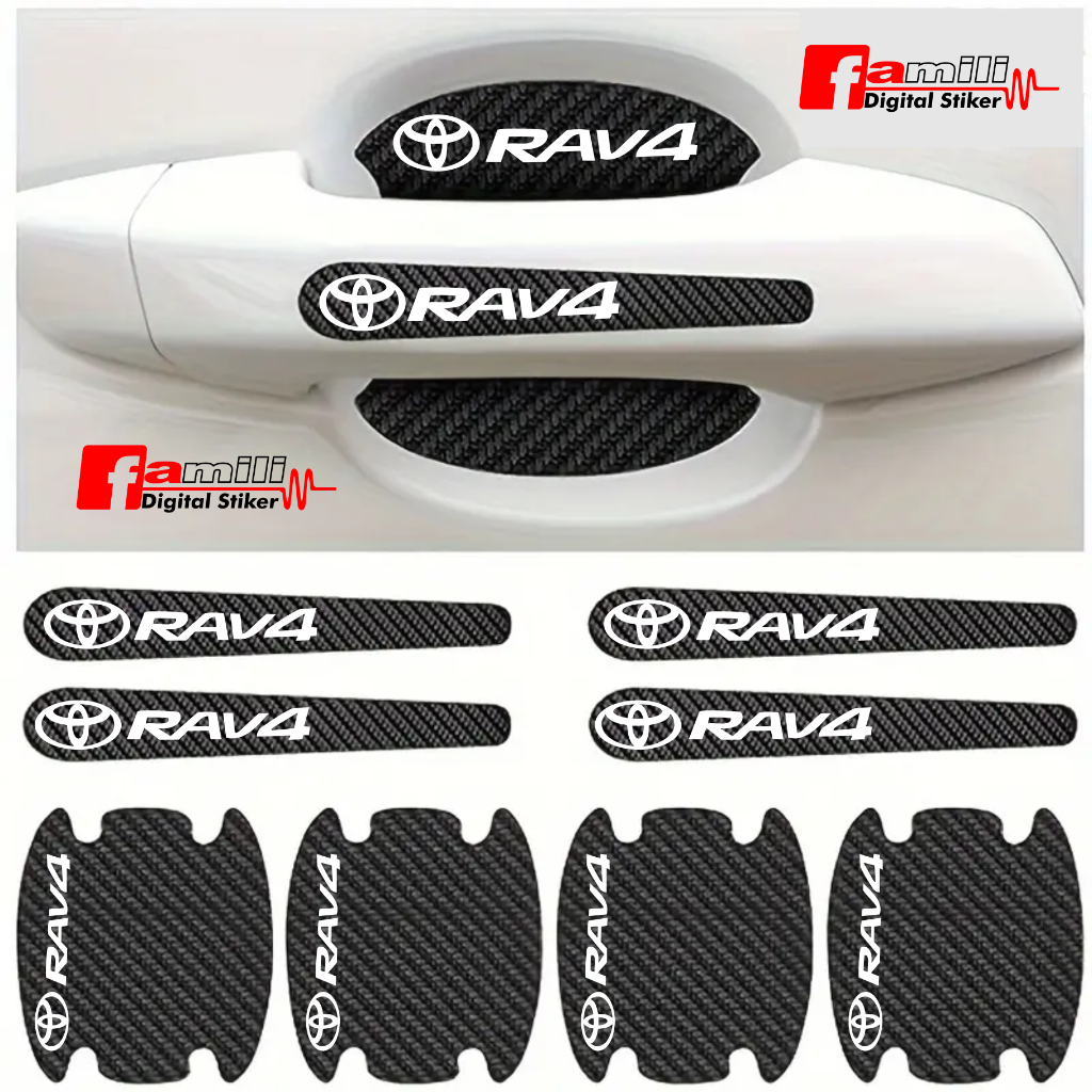 8 PCS Sticker Carbon 3D Pelindung Gagang Pintu Mobil Rav4 Sticker Carbon Pengaman Handle Pintu Mobil