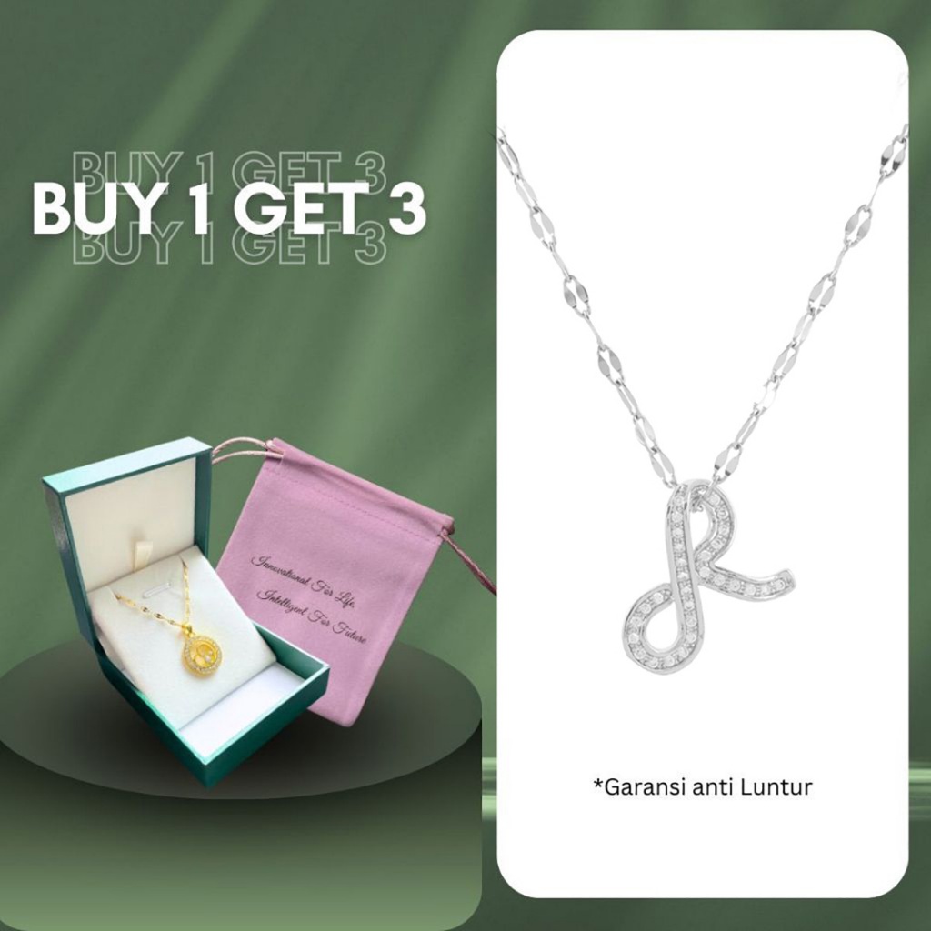 Kalung Titanium Liontin Huruf Abjad R (Raisa) Emas 18K Premium Model Korea Hadiah Crush