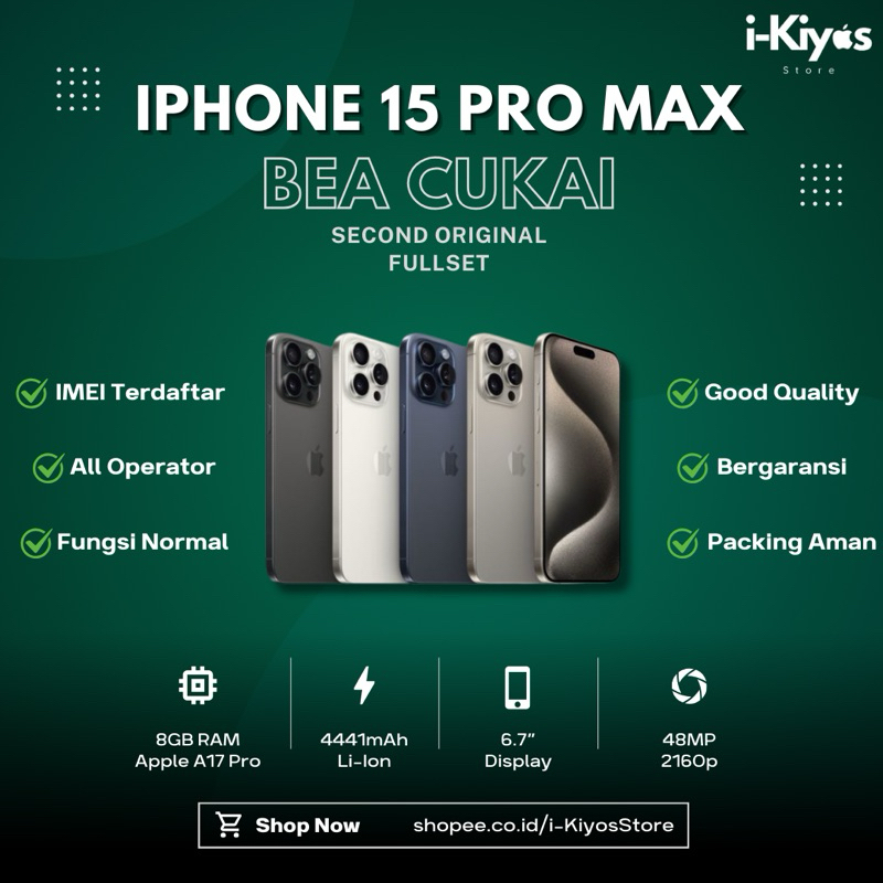 iPhone 15 Pro Max 128GB/256GB/512GB/1TB ( IMEI TERDAFTAR BEA CUKAI) Seken Like New